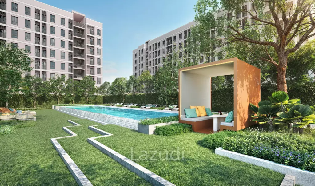 คอนโด 1 ห้องนอน 27.2 ตร.ม. ทำเลบางจาก พระโขนง ชั้น 2 ใกล้สวนและสระว่ายน้ำ