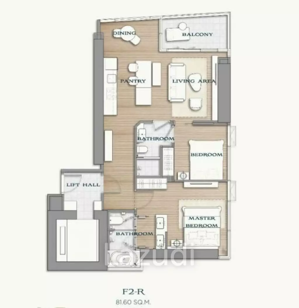 2 Bed 2 Bath 82.6 SQ.M. Arom Wongamat