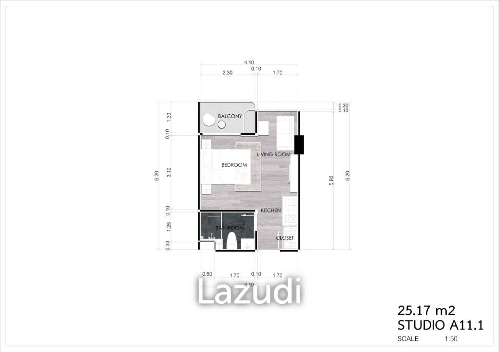 Studio 1 Bath 25.17 SQ.M Albar Peninsular Condominiums