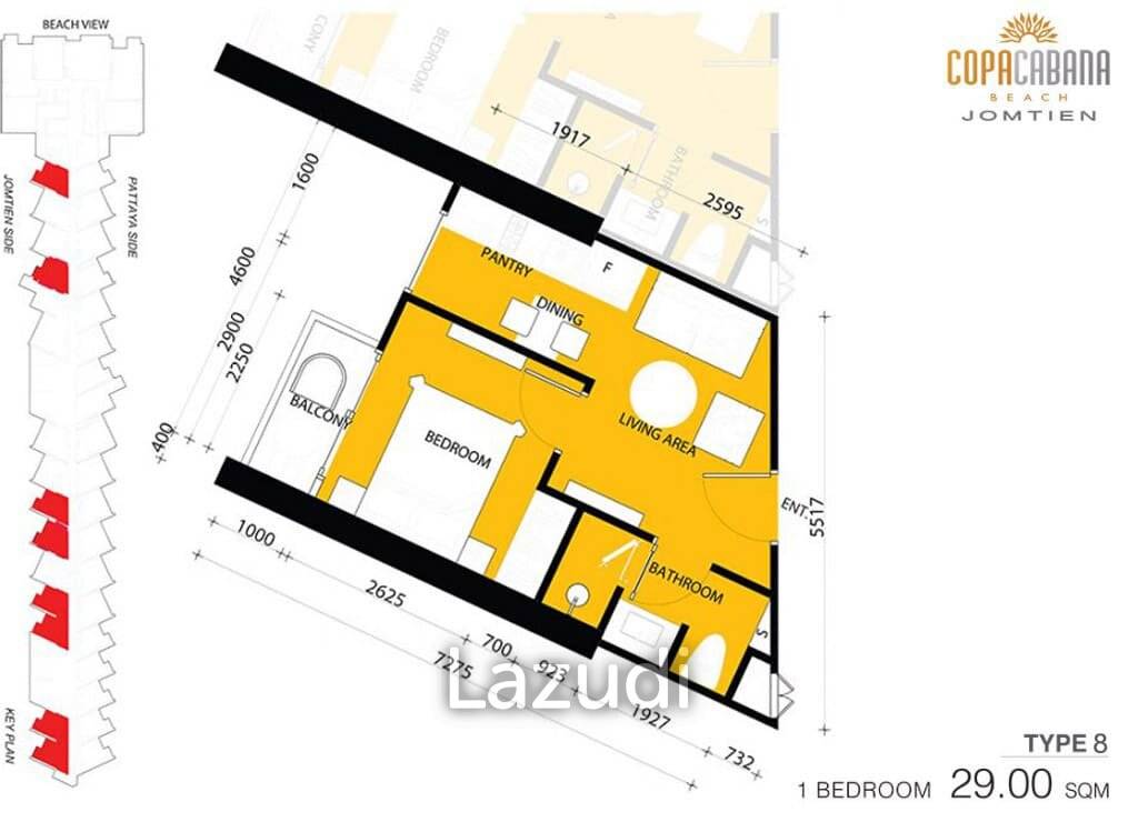 1 Bed 1 Bath 29 SQ.M. Copacabana Beach Jomtien