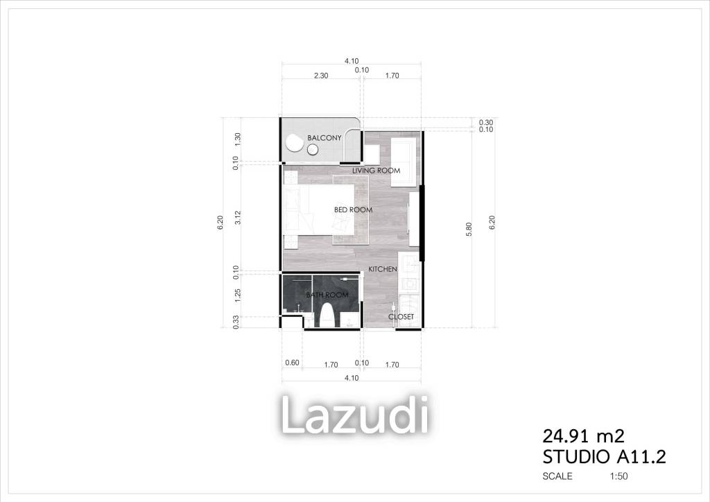 Studio 1 Bath 24.91 SQ.M. Albar Peninsular Condominiums