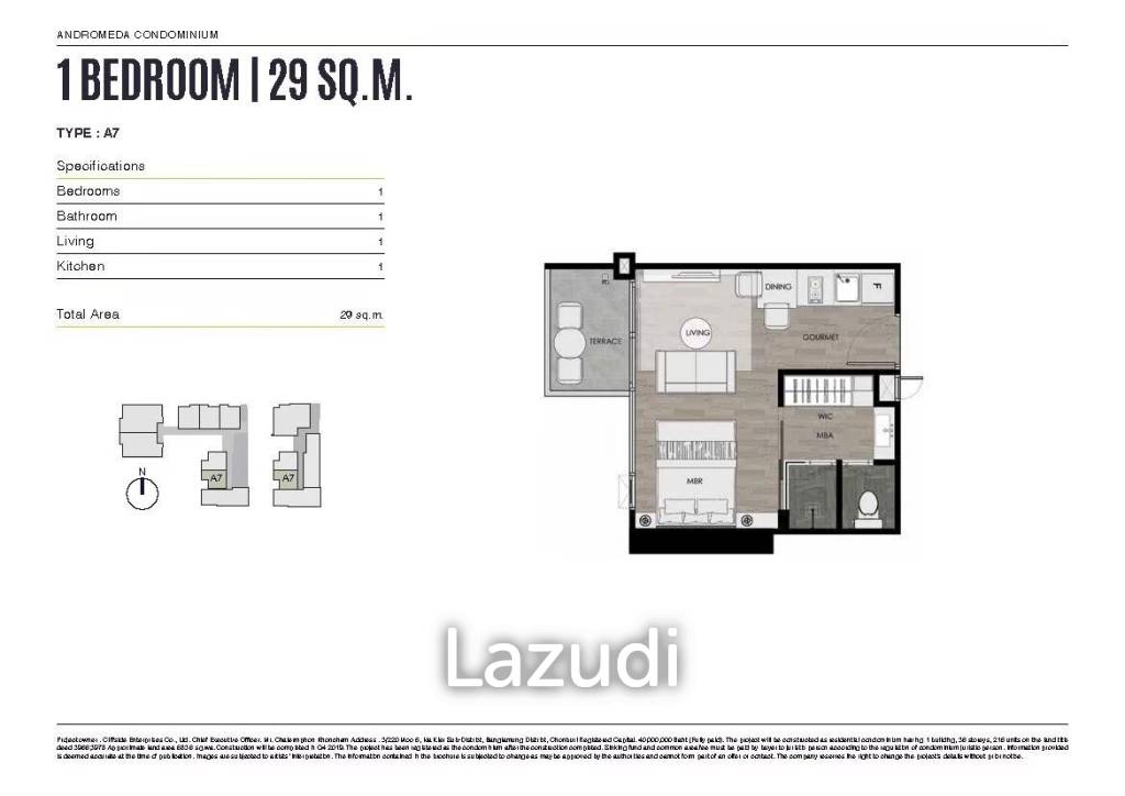 Studio 1 Bath 28.51 SQ.M Andromeda Condominium Pattaya