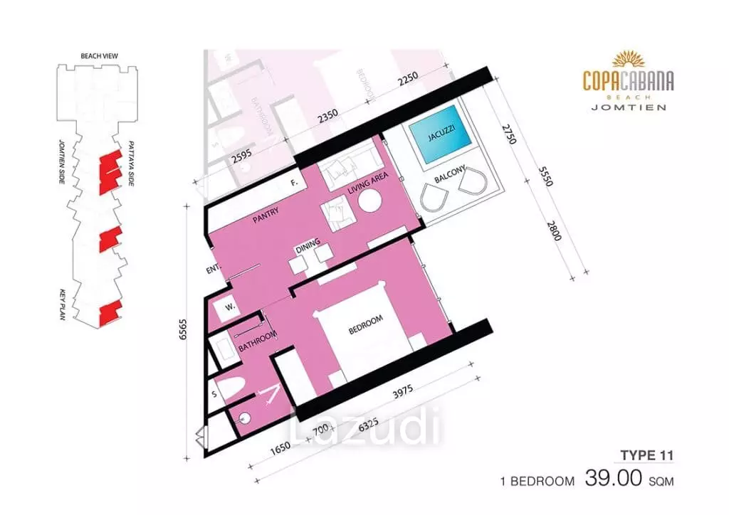 1 Bed 1 Bath 39 SQ.M. Copacabana Beach Jomtien