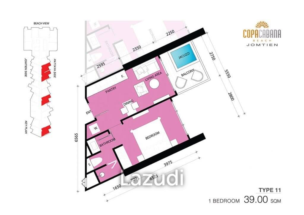 1 Bed 1 Bath 39 SQ.M. Copacabana Beach Jomtien