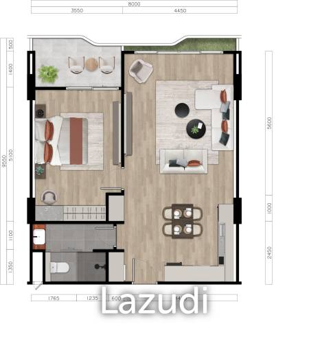 1 Bed 1 Bath 74.55 SQ.M. Layan Green Park 2