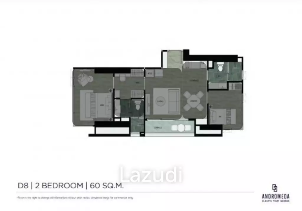 2 ห้องนอน 2 ห้องน้ำ 59.52ตร.ม. แอนโดรเมด้า คอนโดมิเนียม พัทยา