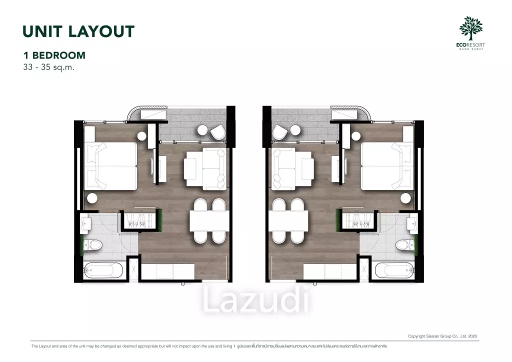 1 Bed 1 Bath 33.60 SQ.M Eco Resort Bang Saray