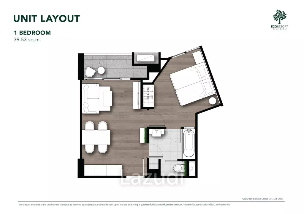 1 Bed 1 Bath 39.31 SQ.M Eco Resort Bang Saray