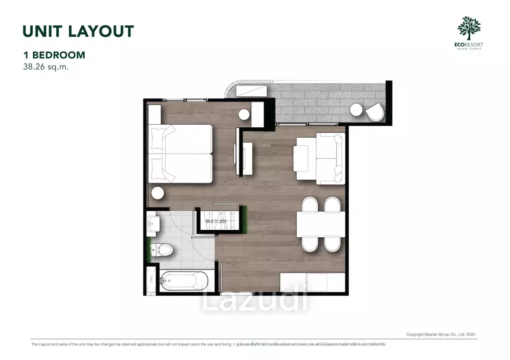 1 Bed 1 Bath 38.26 SQ.M Eco Resort Bang Saray