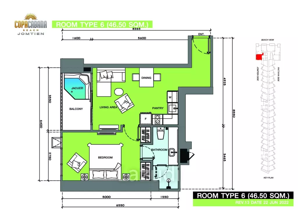 1 Bed 1 Bath 46.50 SQ.M Copacabana Beach Jomtien