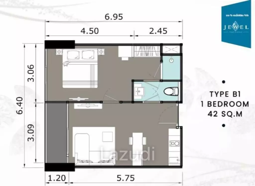 1 Bed 1 Bath 42 SQ.M. The Jewel Condominium