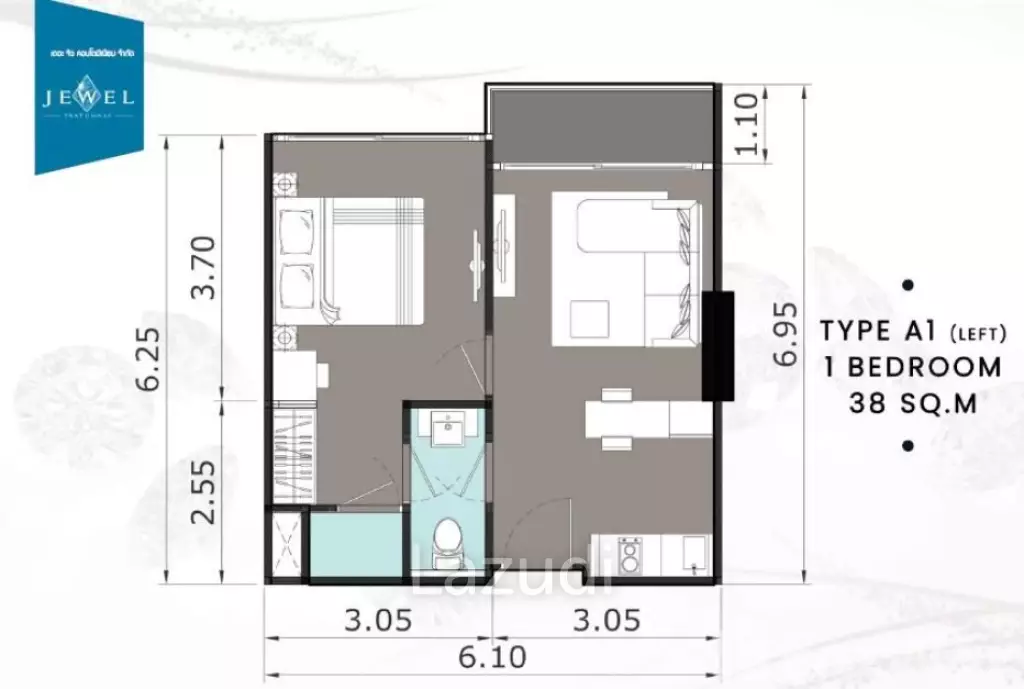 1 ห้องนอน 38ตร.ม เดอะ จีเวล คอนโดมิเนียม