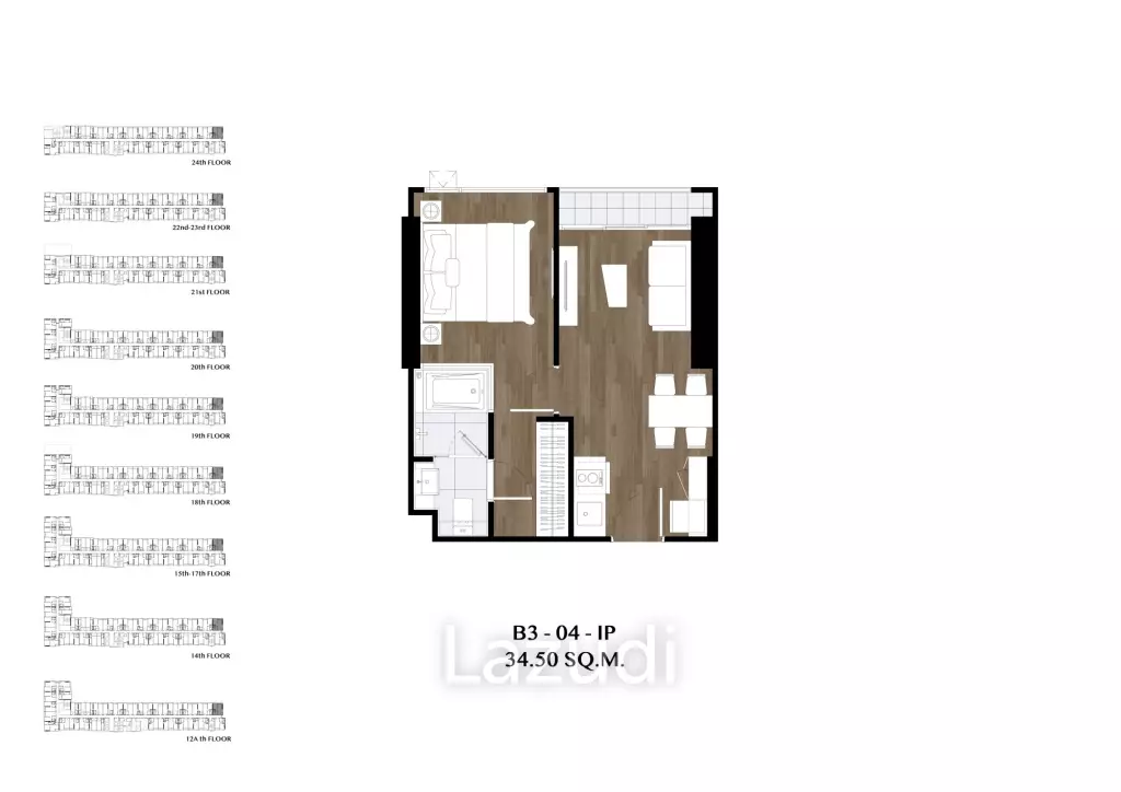 1 Bed 1 Bath 34.50 SQ.M. Origin Place Bangna