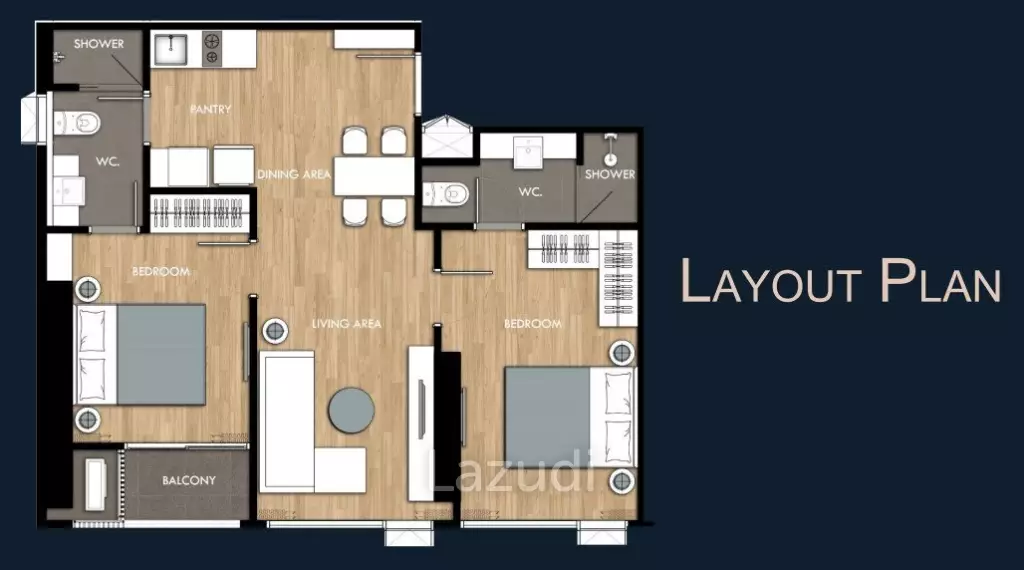 2 Bed 2 Bath 66 SQ.M. The Crown Residences