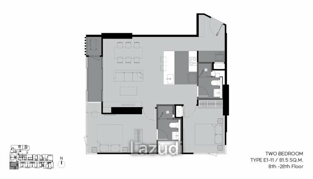 2 Bed 2 Bath 86.29 SQ.M. Rhythm Ekkamai Estate
