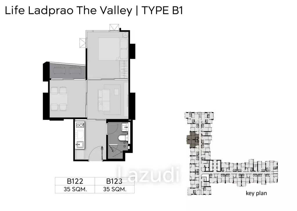 1 Bed Plus 1 Bath 35.18 SQM, Life Ladprao Valley