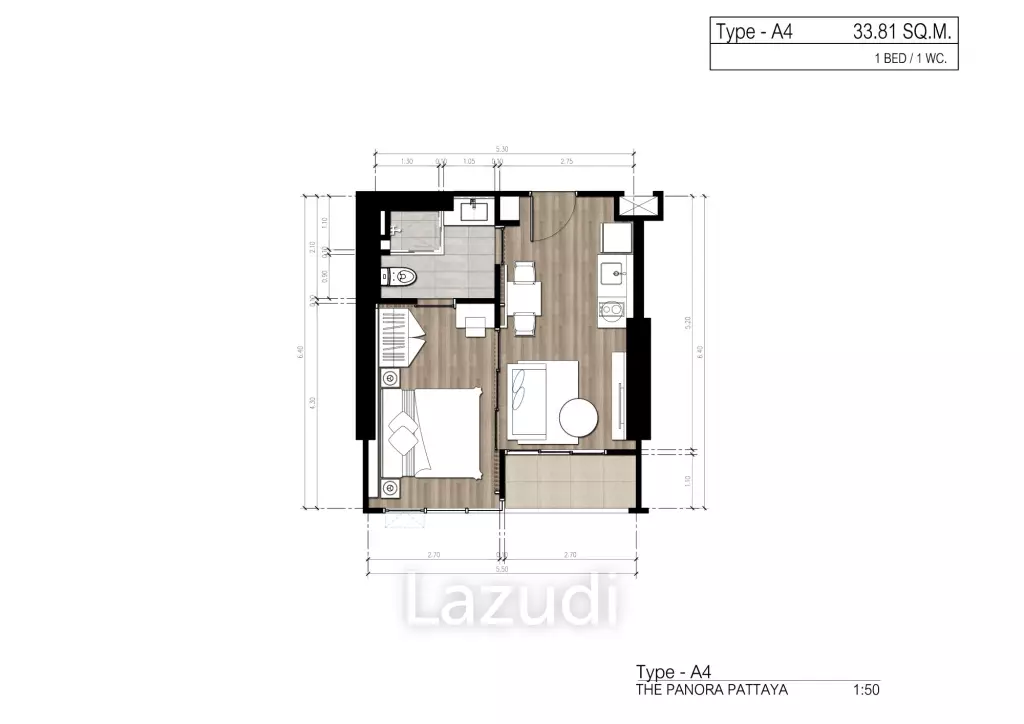 2 Bed 2 Bath 69.68 SQ.M. The Panora Pattaya
