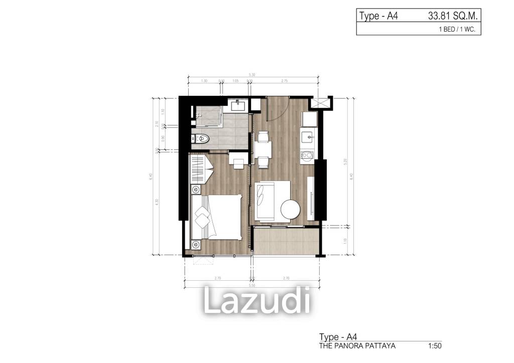 2 Bed 2 Bath 69.68 SQ.M. The Panora Pattaya