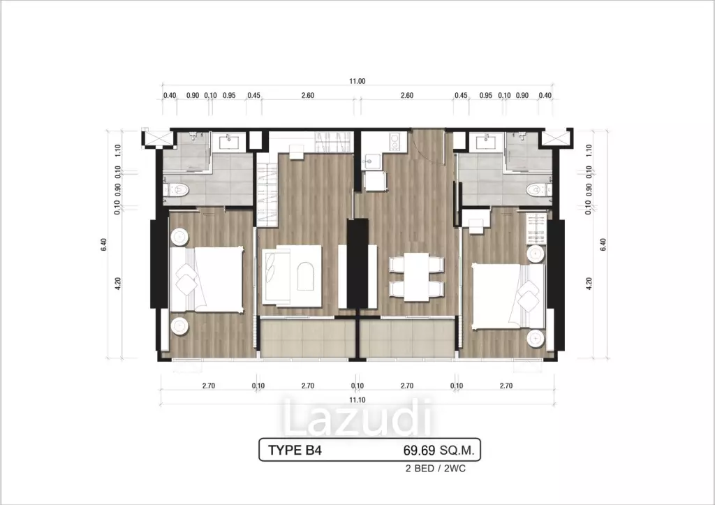2 Bed 2 Bath 69.69 SQ.M The Panora Pattaya