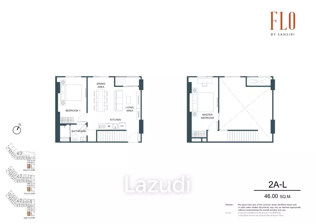 72 sqm loft-style 2-bed condo on 20th floor at FLO By Sansiri Khlong San