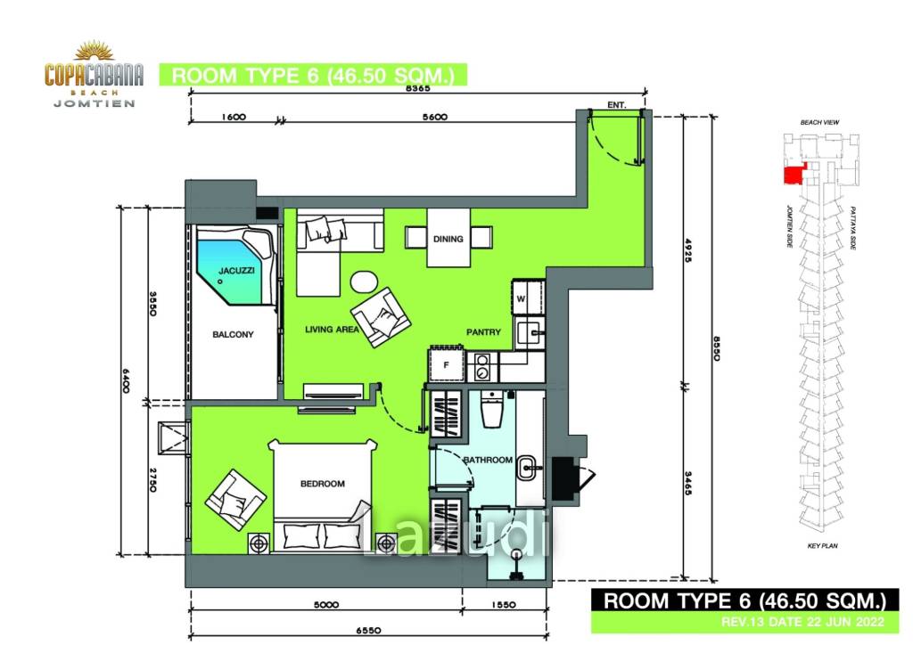 1 Bed 1 Bath 46.5 SQ.M. Copacabana Beach Jomtien