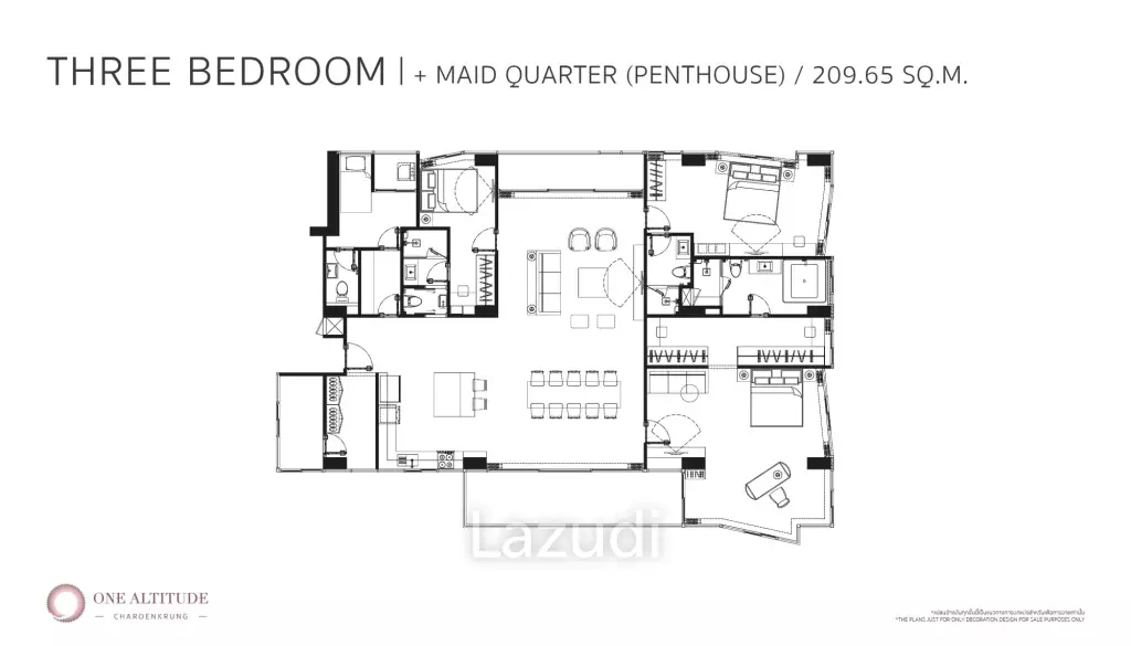 Penthouse 3 Bed  3 Bath 209.65 SQ.M One Altitude Charoenkrung