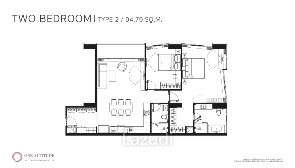 2 Bed 2 Bath 94.79 SQ.M One Altitude Charoenkrung