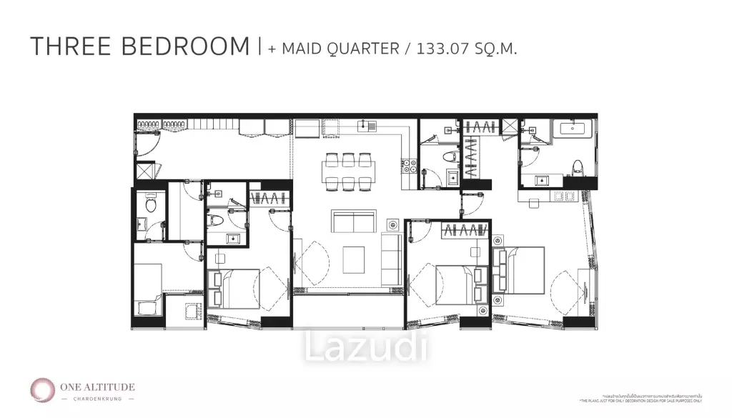 3 Bed 3 Bath  133.04 SQ.M One Altitude Charoenkrung