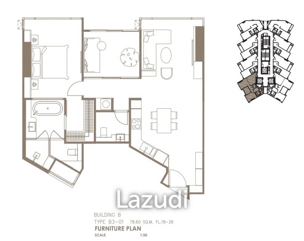 1 Bed 1 Bath 79.6 SQ.M. Origin Thonglor World