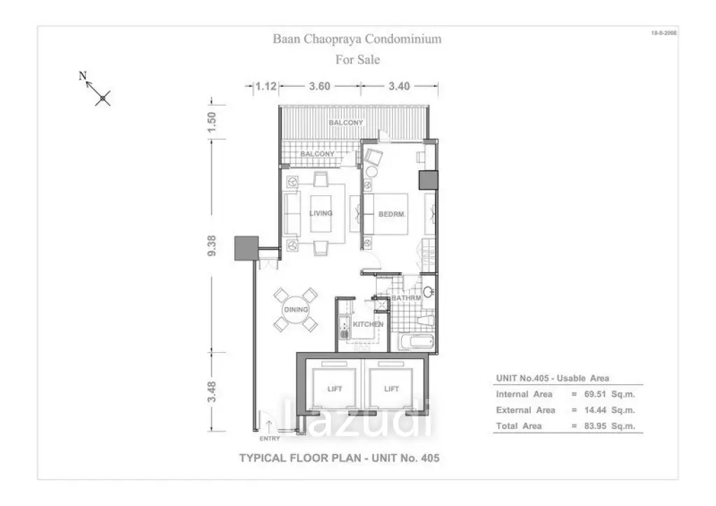 83.95 SQ.M 1 Bed 1 Bath Baan Chao Praya