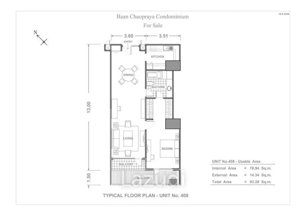 1 Bed 1 Bath 93.28 SQ.M Baan Chao Praya