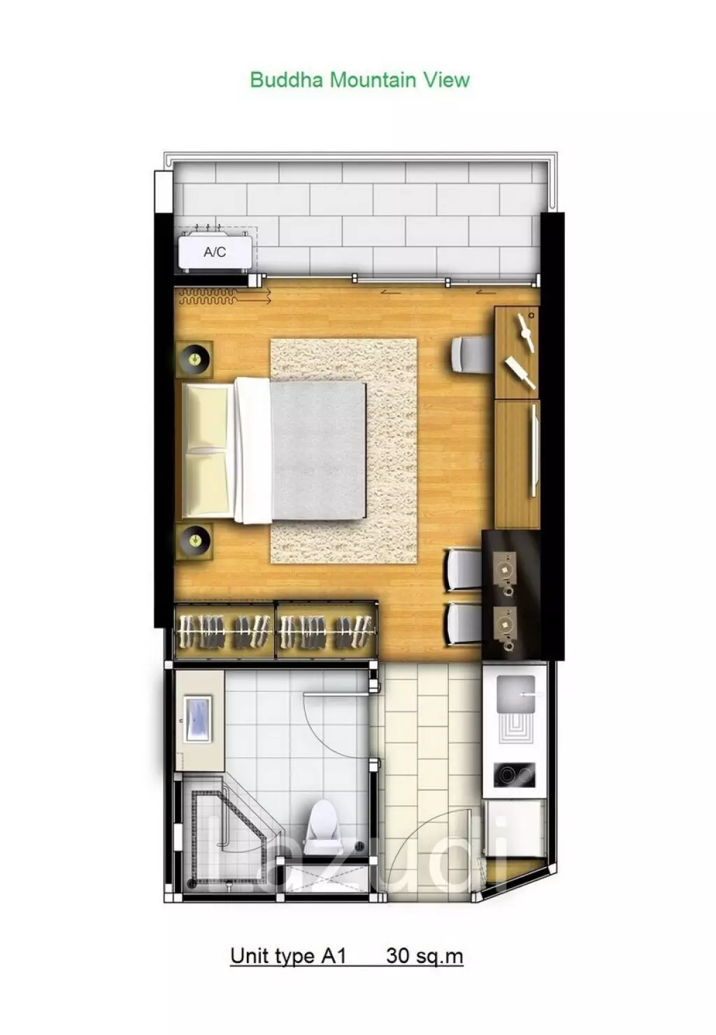 1 Bed 1 Bath 42.75 SQ.M The Peak Towers B