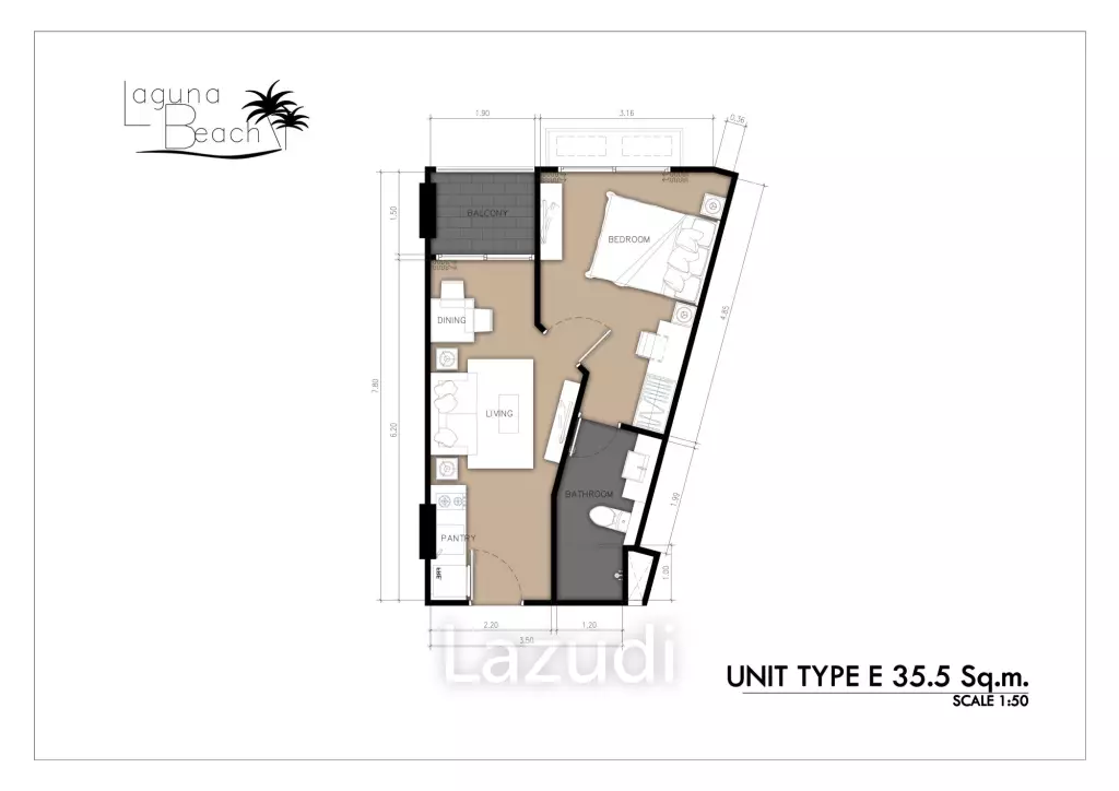 1 ห้องนอน 1 ห้องน้ำ 35.33 ตร.ม ลากูน่า บีช รีสอร์ท 2
