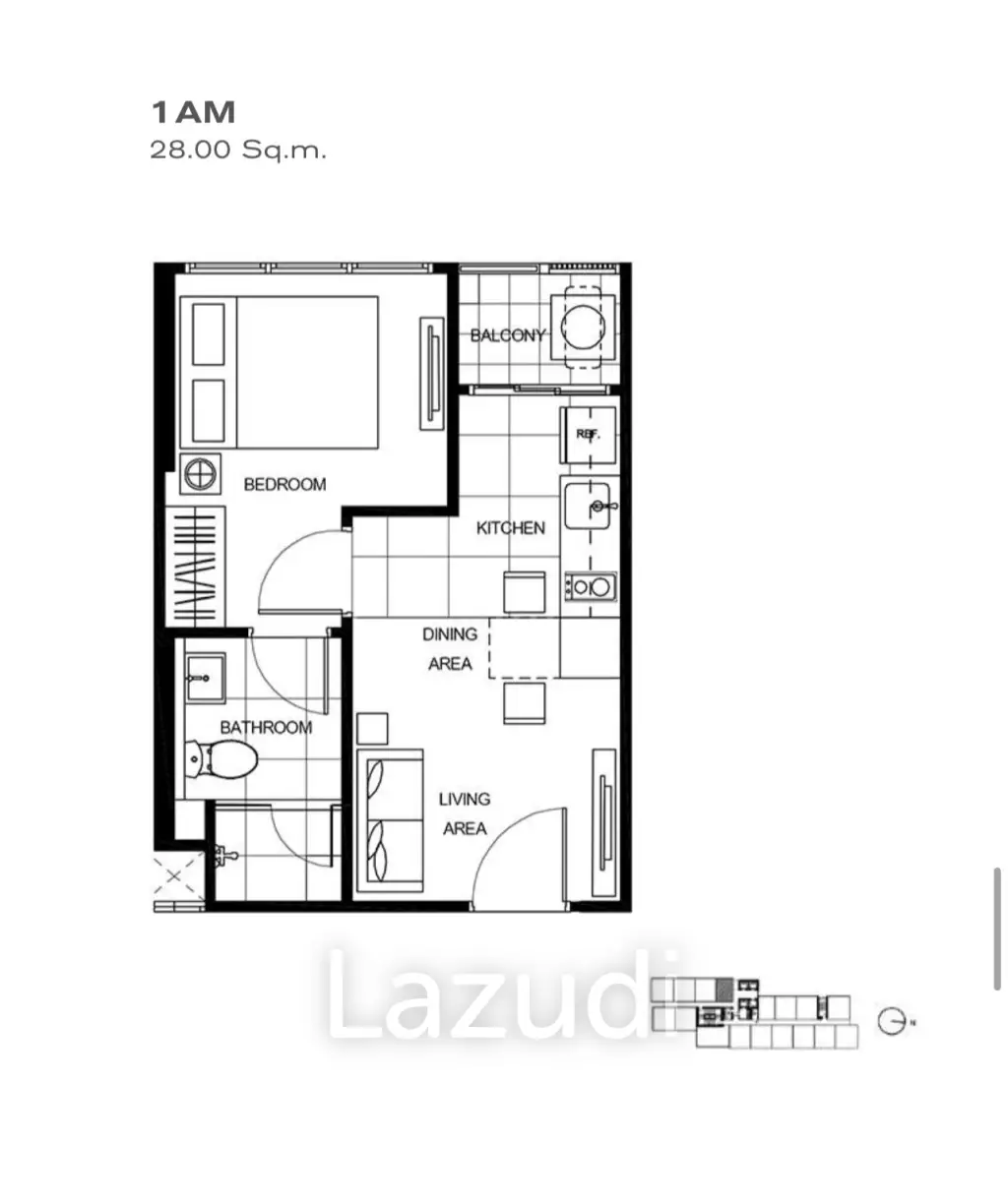 1 Bed 1 Bath 28.5 SQ.M The Line Asoke - Ratchada