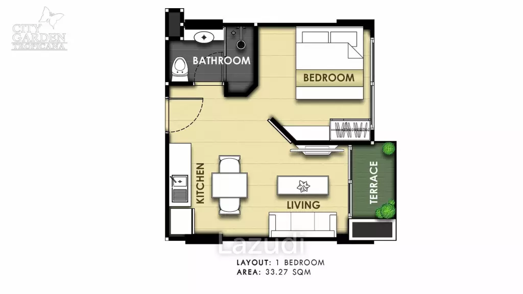 1 Bed 1 Bath 33 SQ.M. City Garden Tropicana