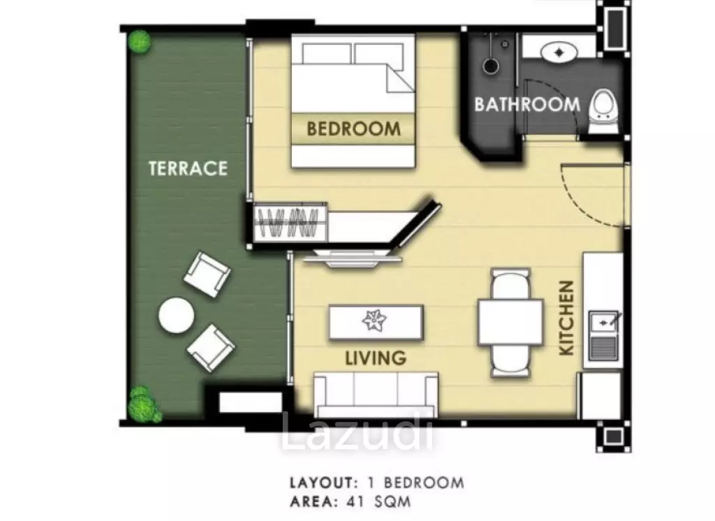 1 Bed 1 Bath 48.81 SQ.M. City Garden Tropicana
