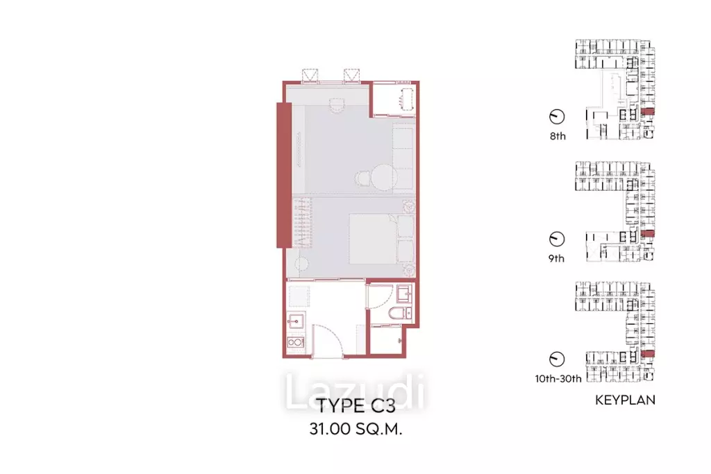 34 sqm modern 1 bedroom condo on 11th floor Aspire Sukhumvit-Rama 4 Phra Khanong