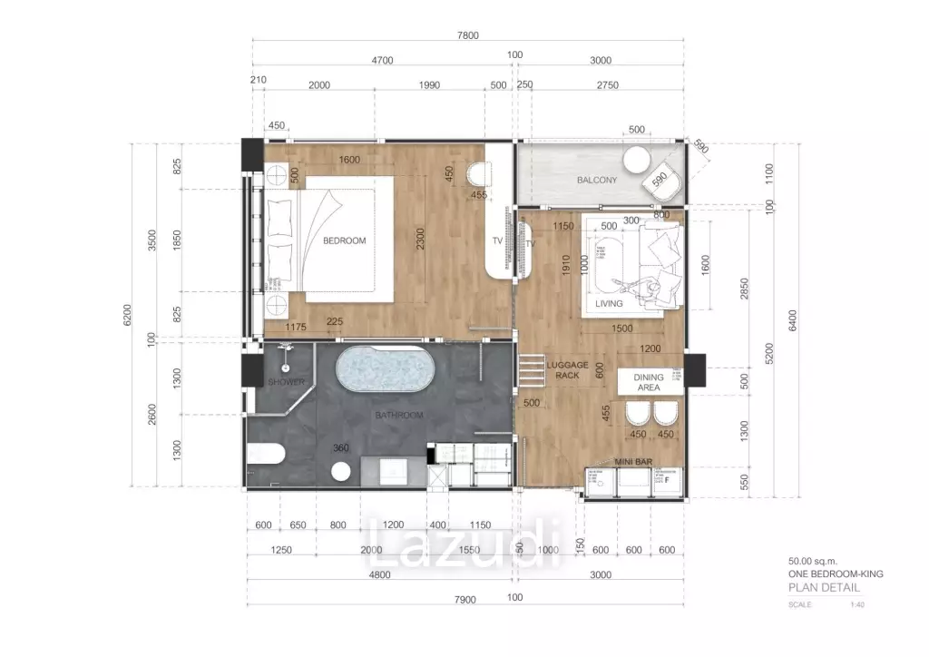1 Bed 1 Bath 50.97 SQ.M Wyndham Jomtien Pattaya
