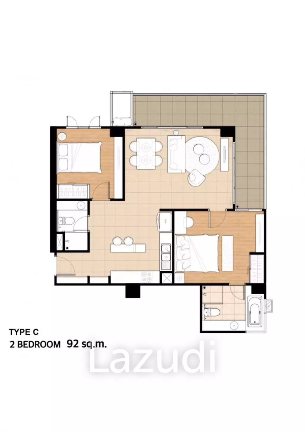 2 Bed 2 Bath 92.78 SQ.M Grande Caribbean Condo Resort Pattaya