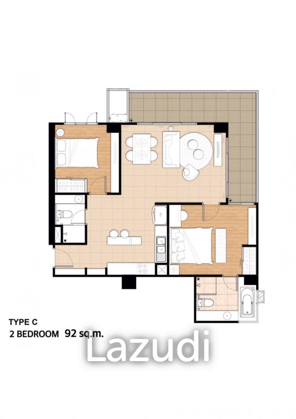 2 Bed 2 Bath 92.78 SQ.M Grande Caribbean Condo Resort Pattaya