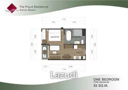 1 Bed 1 Bath 35 SQ.M The Proud Residence - Phuket