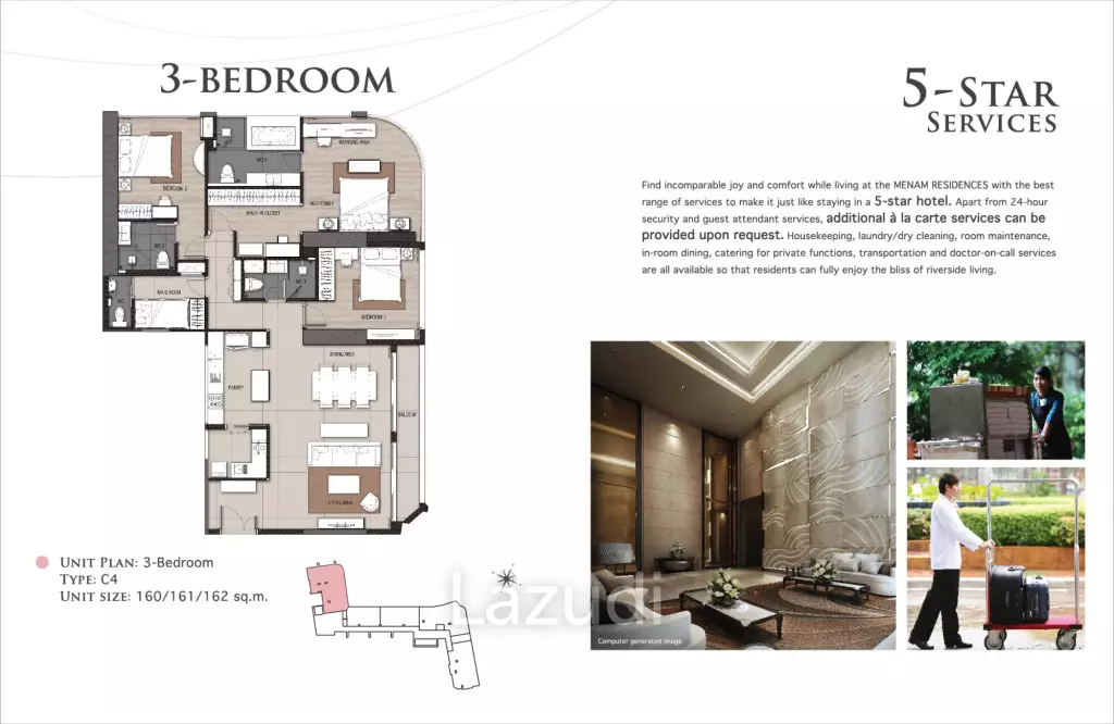 3 Bedrooms 3 Bathrooms 160 Sq.M. Menam Residence