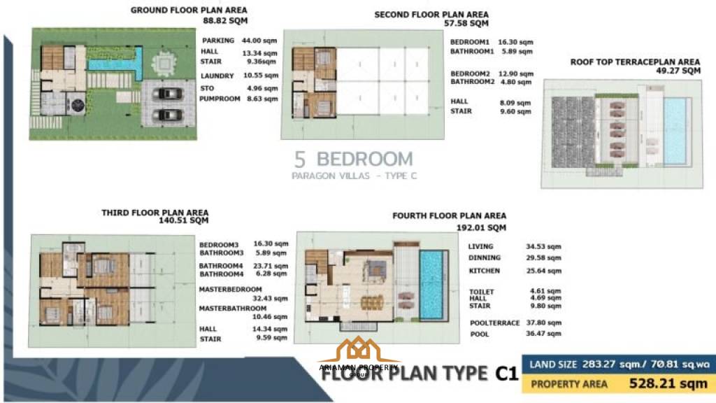 5 Bed 6 Bath 513.63 SQ.M Paragon Villas