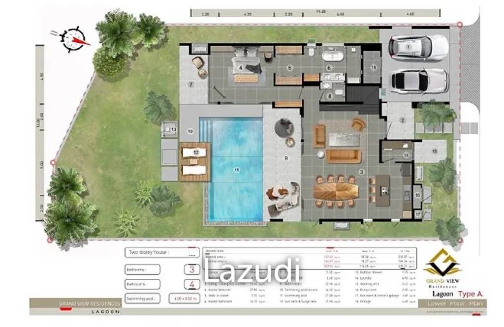 3 Bed 4 Bath 420.21 SQ.M Grand View Residences, Lagoon Villa