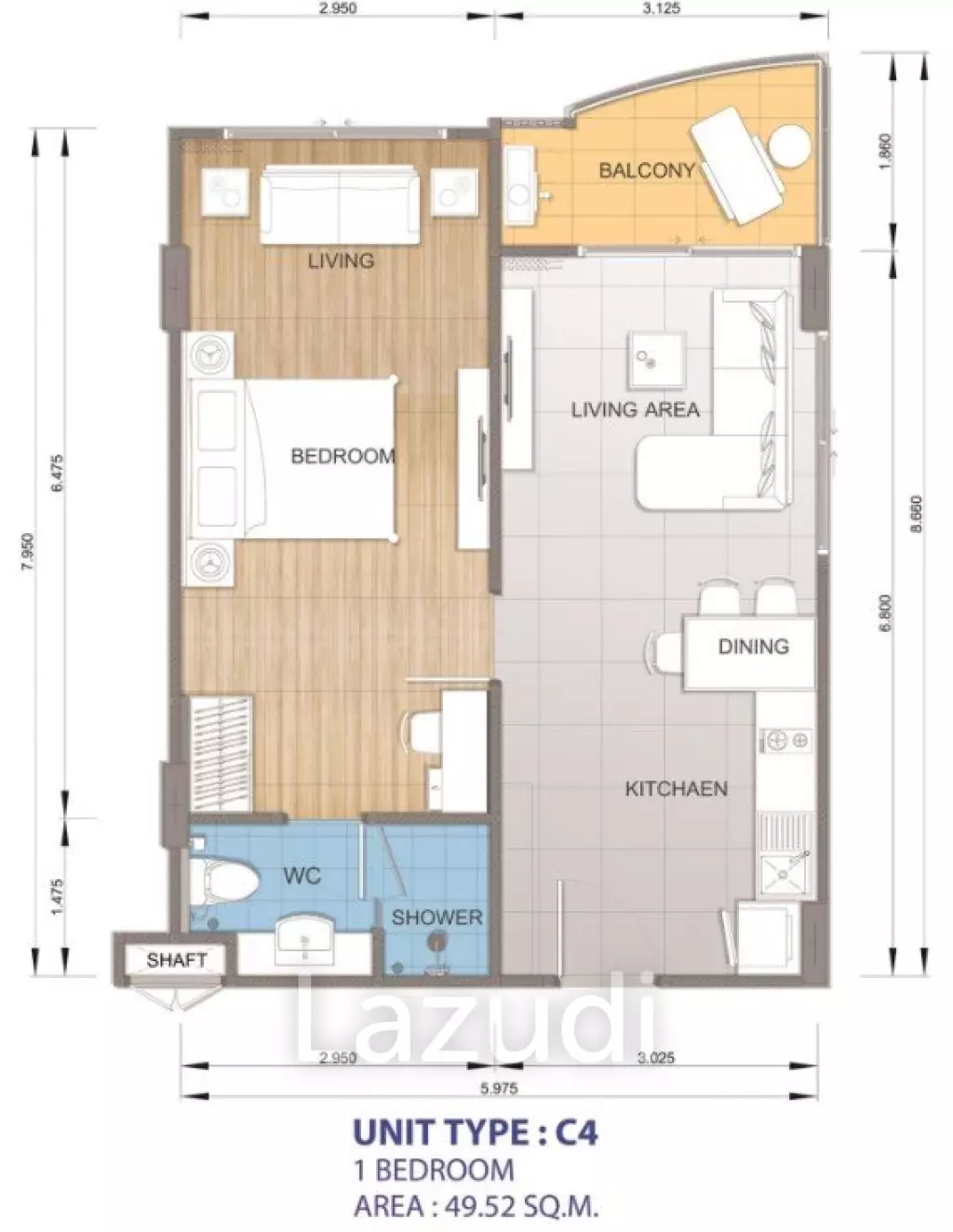 1 Bed 1 Bath 48.55 SQ.M Whale Marina Condominium