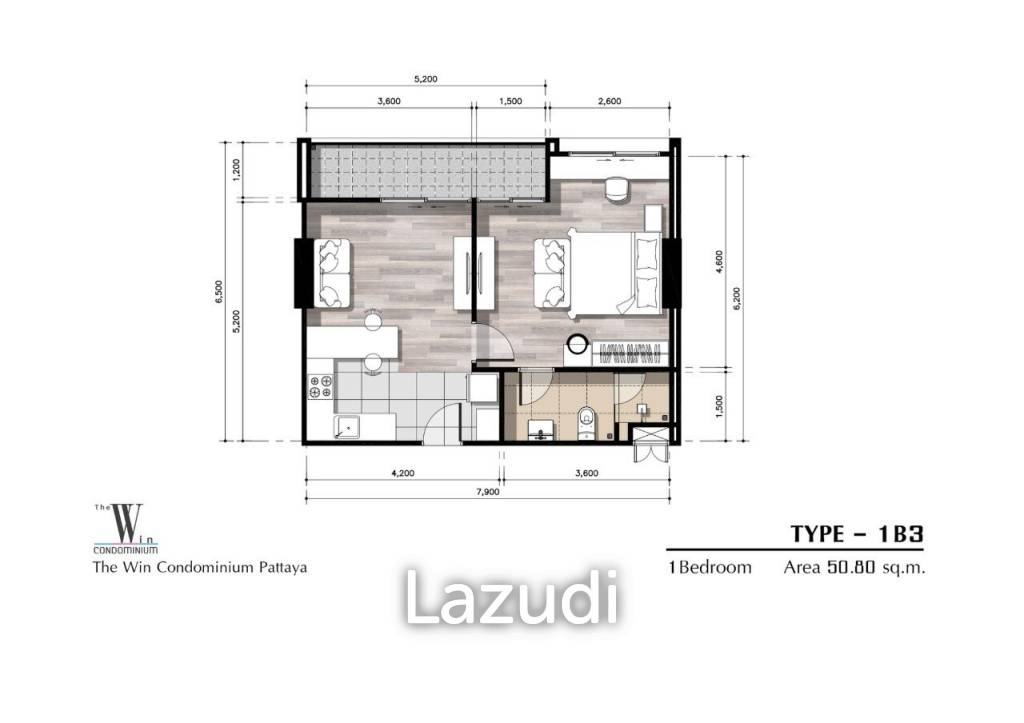 1 Bed 1 Bath 51.08 SQ.M The Win Condominium