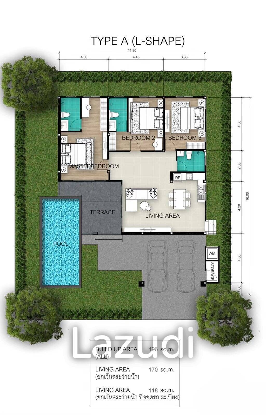 3 Bed 3 Bath 196 SQ.M Huguh Home Pool Villa Cha-Am