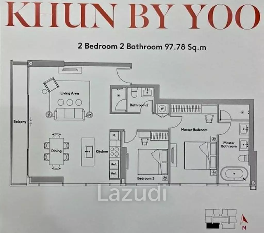 2 Bed 2 Bath 97.75 SQ.M Khun by YOO