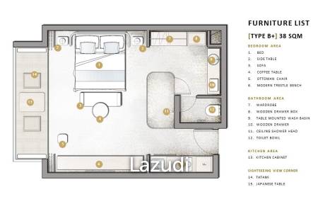 1 Bed 1 Bath 37.65 SQ.M ADM Platinum Bay Resort