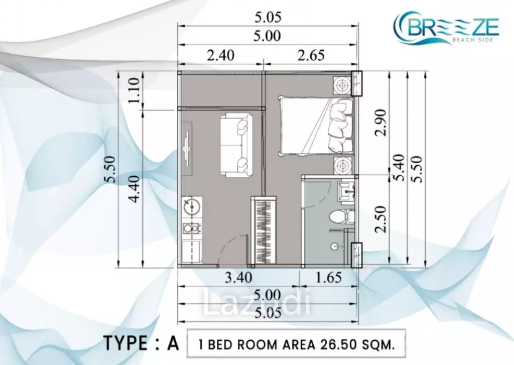 1 Bed 1 Bath 26 SQ.M The Breeze Beach Side Condominium Bangsaray 2